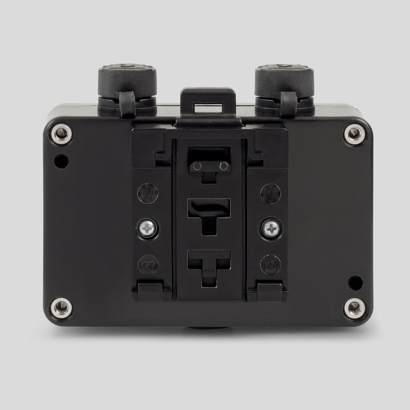 A screw-on DIN rail holder is optionally available