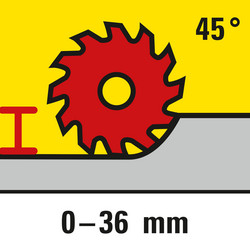 Adjustable cutting depth of up to 36 mm in case of mitre cuts