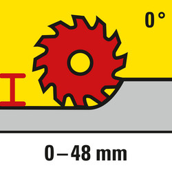 Adjustable cutting depth of up to 48 mm in case of vertical cuts