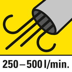 Air flow rate can be adjusted between 250 and 500 l/min