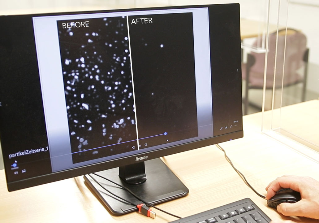 Before and after analysis of the particle concentration measured