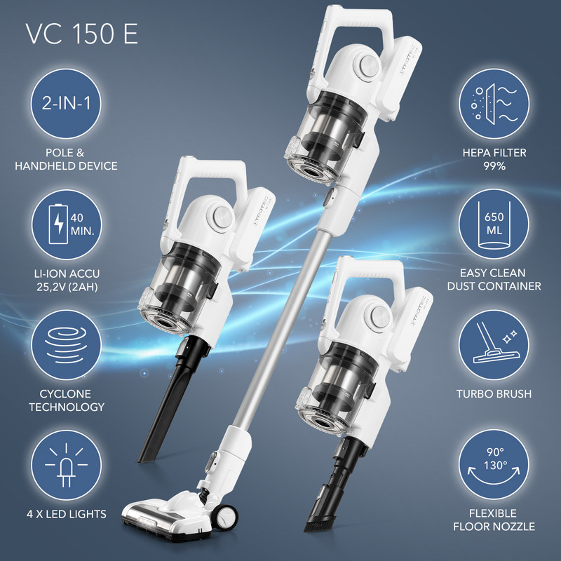 Cordless upright vacuum cleaner VC 150 E in white