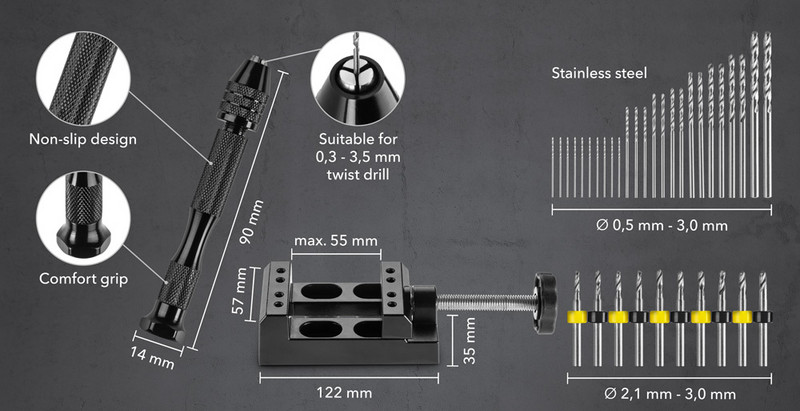 Hand drill set – ergonomics & dimensions