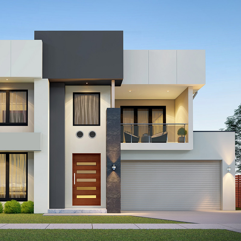 House facade with discreet exhaust air openings