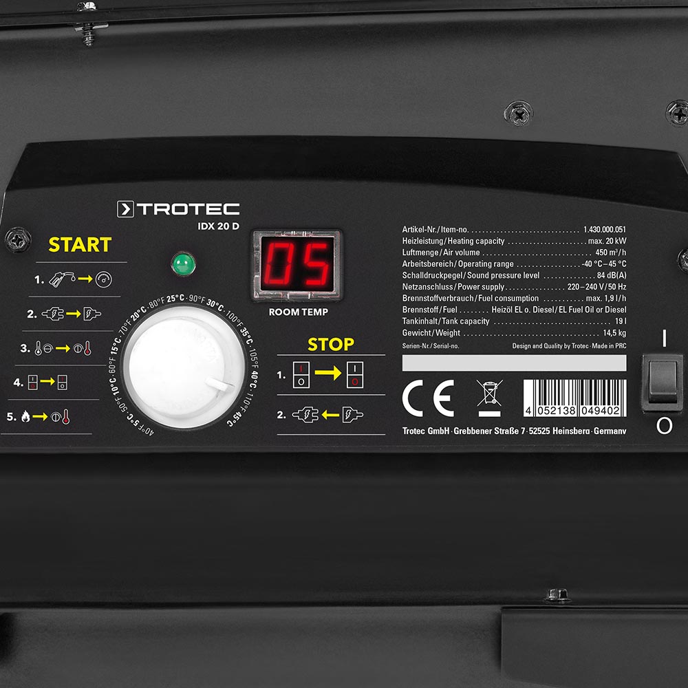 IDX 20 D – control panel