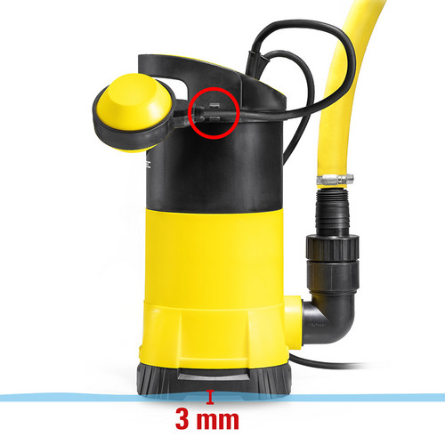 Near-ground suction during continuous operation to a residual water level of 3 mm