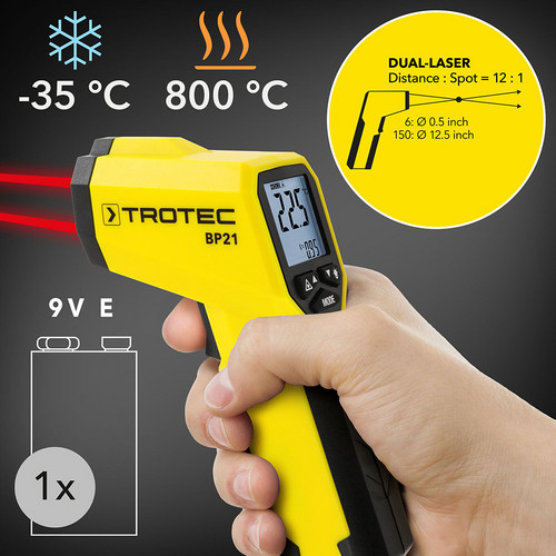 Non-contact surface temperature measurement from -35°C to +800°C.