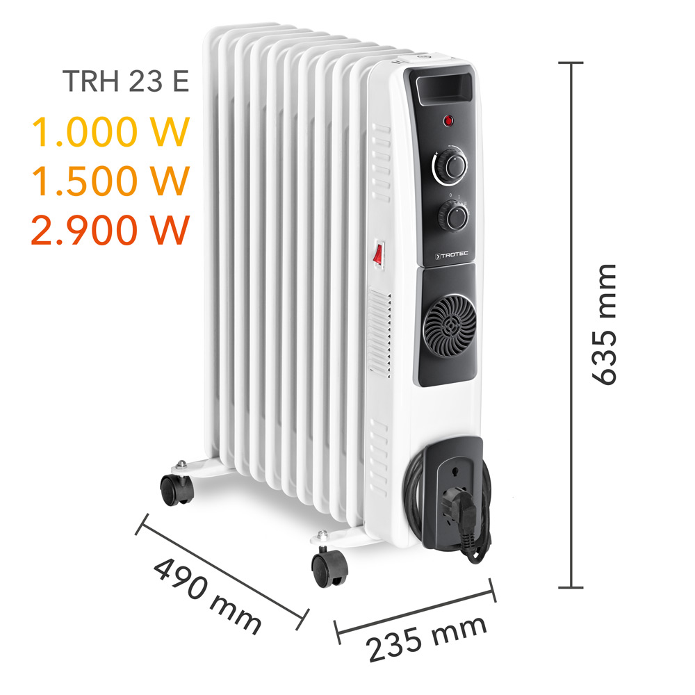 Radiateur mobile d'huile 1000 / 1200 / 2200 W 11 Fins Thermostat ré