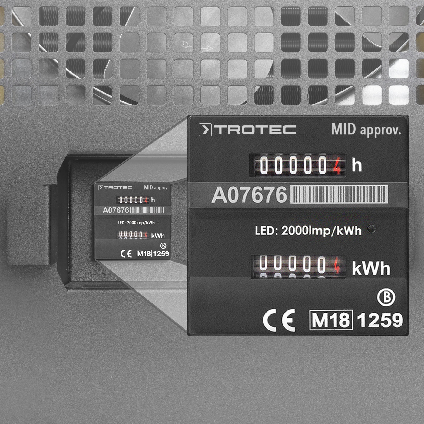 Operating elements recessed for protection, cable holders and operating hours counter