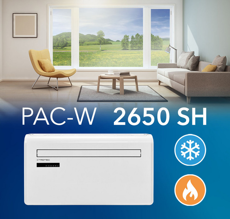 TROTEC Climatiseur mural PAC-W 2650 SH avec chauffage, clim réversible,  déshumidifier, ventilation