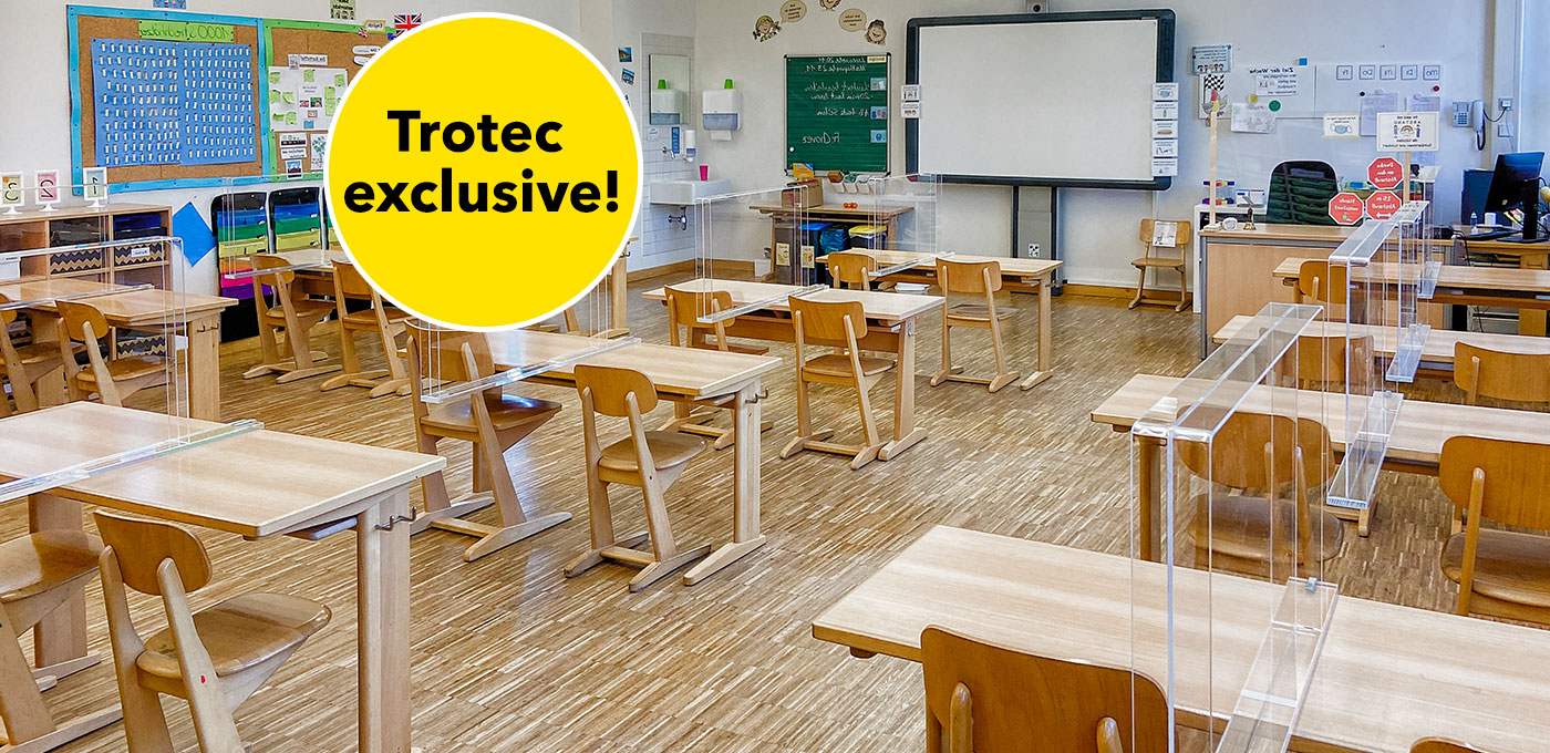 Trotec exclusive: acrylic glass shield with an all-round aerosol protective edge