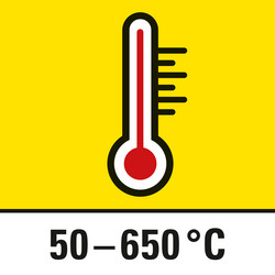 Within the temperature range of 50–650 °C the hot air temperature can be preselected in increments of 10 degrees